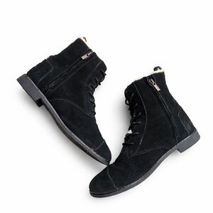 TOMS Black Suede Sherpa Fleece Lined Ankle Boots Sz 8